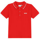 Younger Boys Red Logo Polo Shirt, 4, hi-res