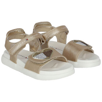 Girls Gold & White Heart Sandals