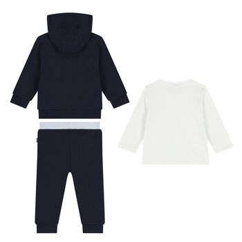 Baby Boys Navy Blue & White Logo Tracksuit Set