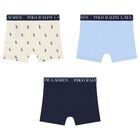 Boy Ivory, Blue  & Navy Blue Logo Boxer Shorts ( 3-Pack ), 2, hi-res