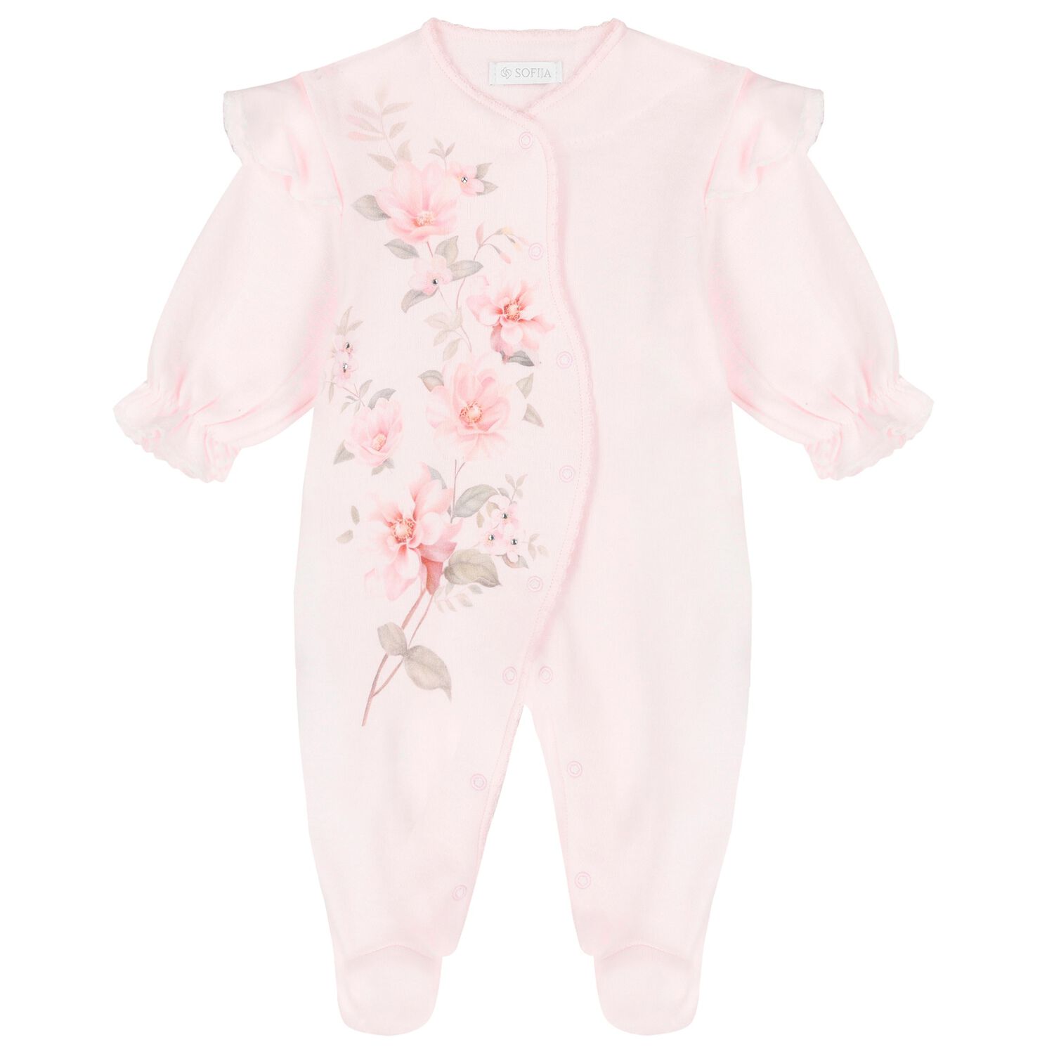 Baby Girls Pink Floral Babygrow, 1, hi-res