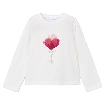 Girls White Floral Long Sleeve Top