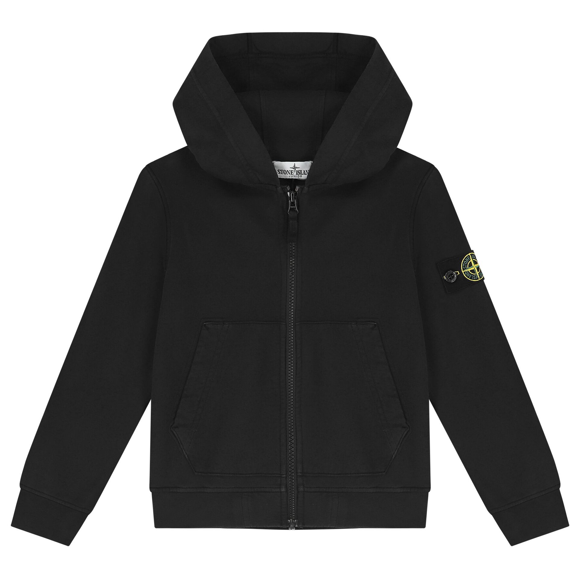 Stone Island Boys Black Logo Hooded Zip Up Top Junior Couture QA