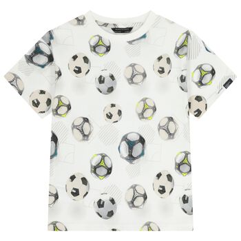 Boys White Multi Football T-Shirt