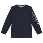 Boys Navy Blue Logo Long Sleeve Top, 1, hi-res