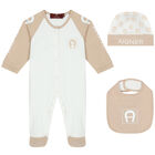 Baby Boys Beige & White Logo Babygrow Set, 1, hi-res