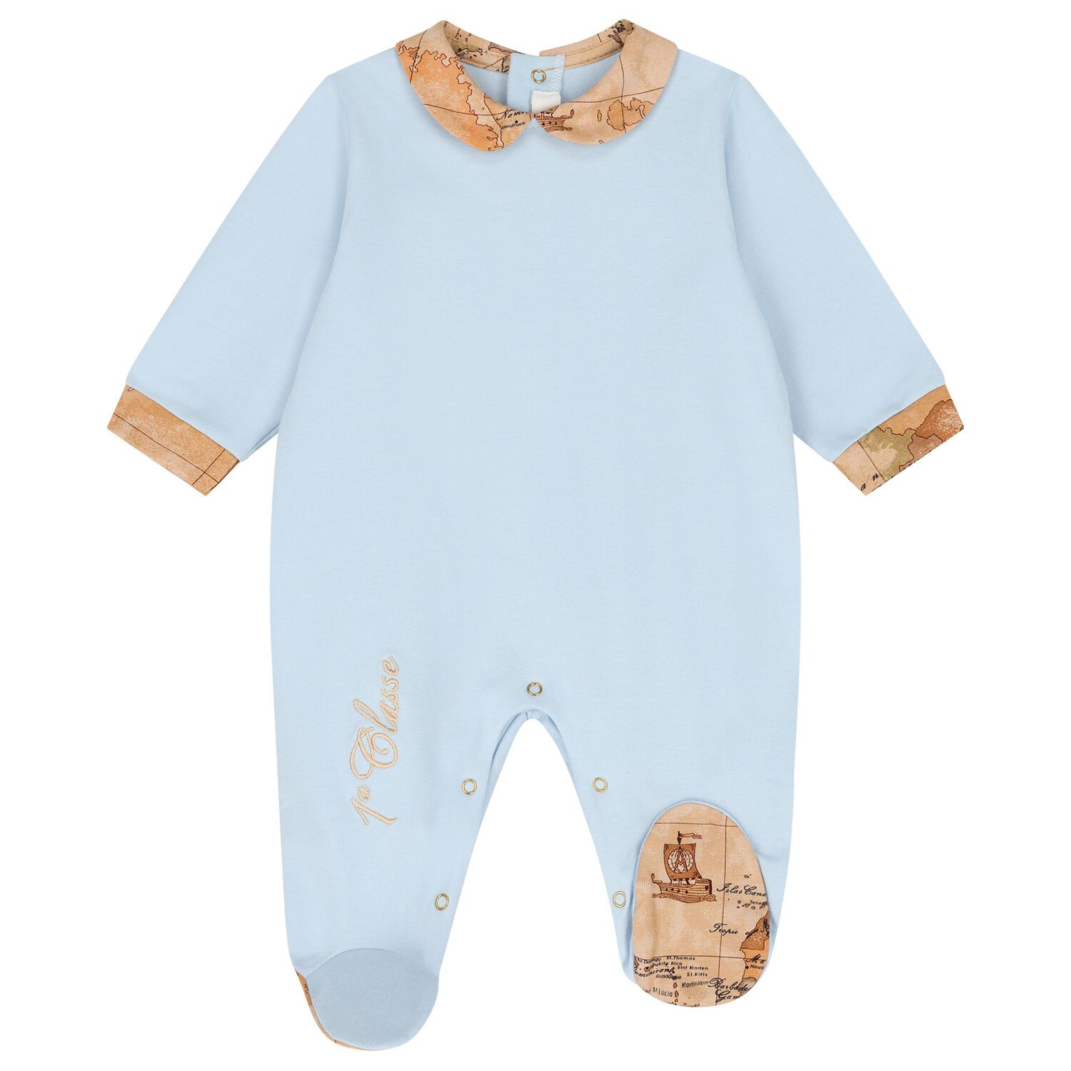 Baby Boys Blue & Beige Geo Map Babygrow Gift Set, 1, hi-res