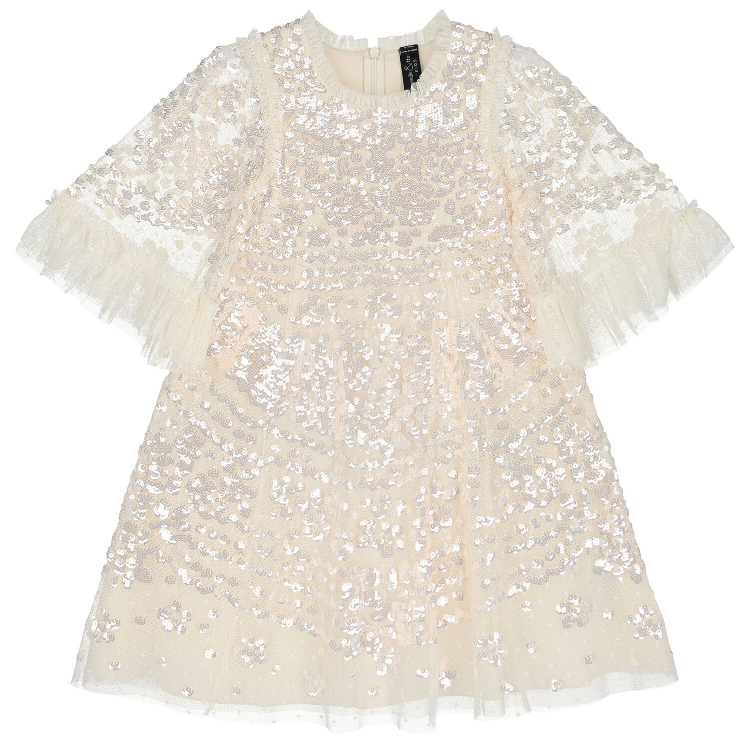 Girls Ivory Sequin & Tulle Dress, 1, hi-res