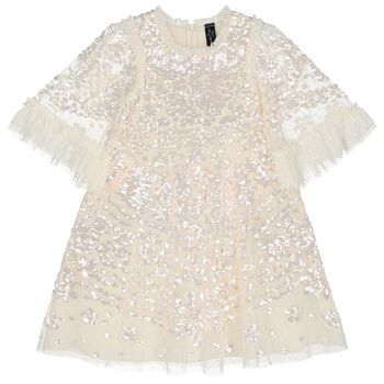 Girls Ivory Sequin & Tulle Dress