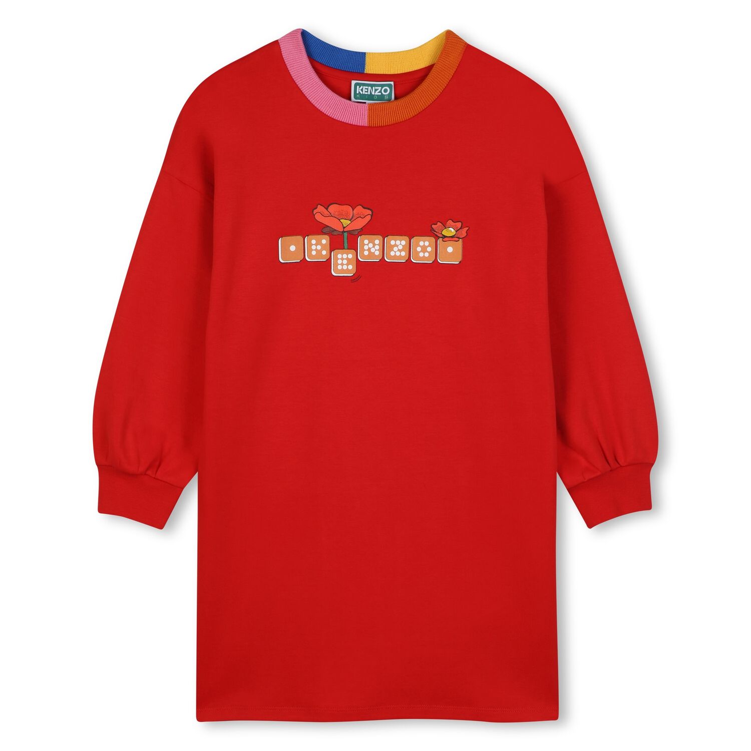 Girls Red Flower Logo Dress, 1, hi-res