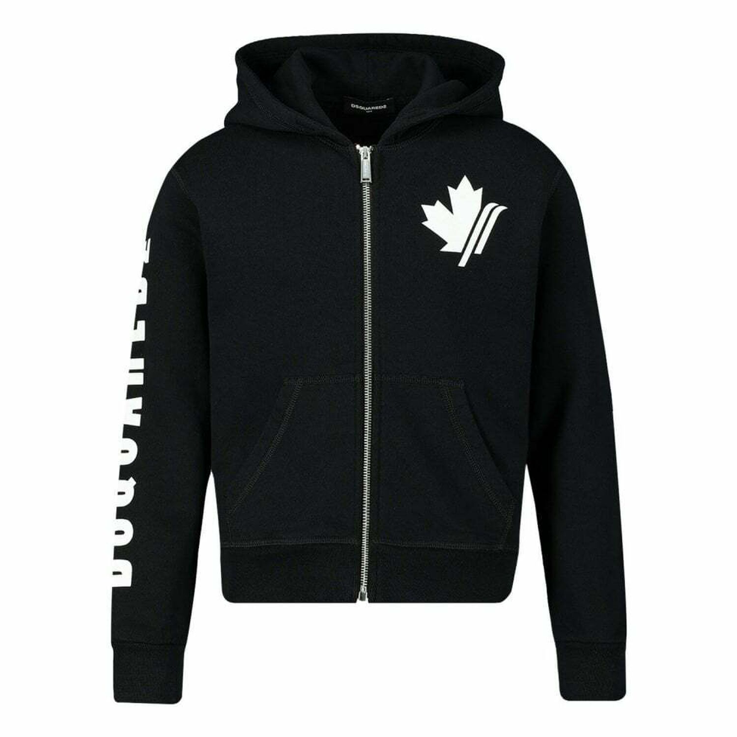 Boys Black Hooded Logo Top, 1, hi-res