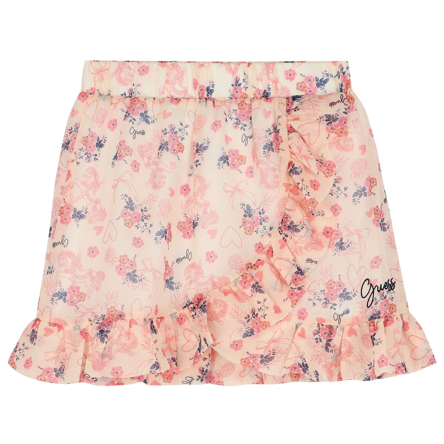 Girls White & Pink Floral Skirt Set, 1, hi-res