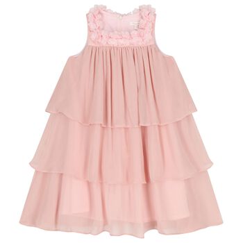 Girls Pink Flower Tiered Dress