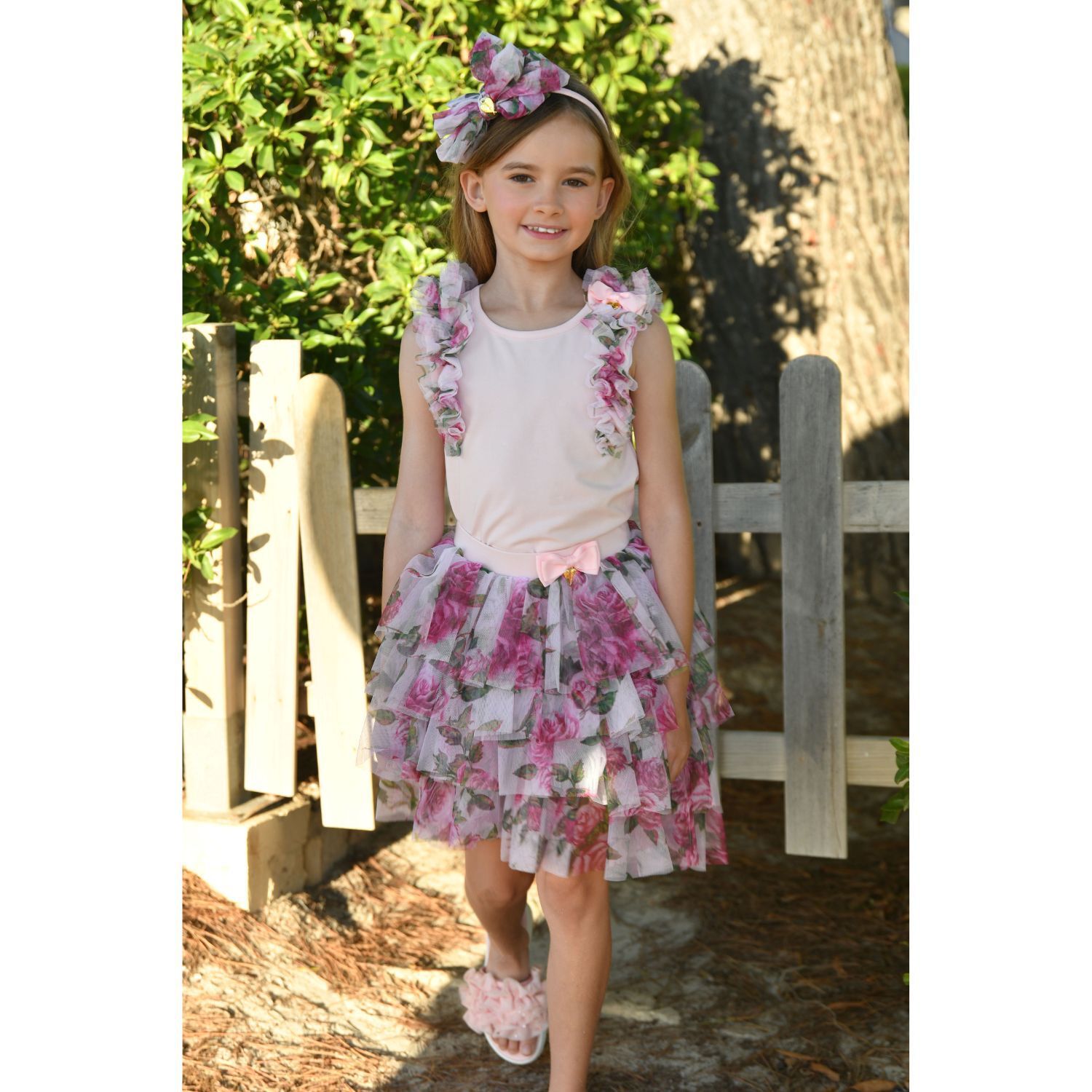 Girls Pink Ruffled Tulle Top, 2, hi-res