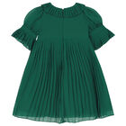 Girls Green Pleated Dress, 1, hi-res