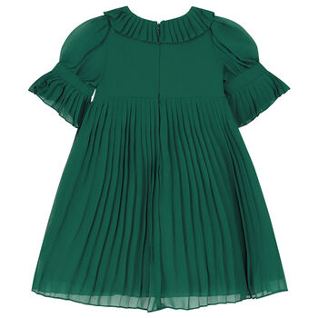 Girls Green Pleated Dress