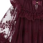 Girls Burgundy Floral Ruffled Tulle Dress, 1, hi-res