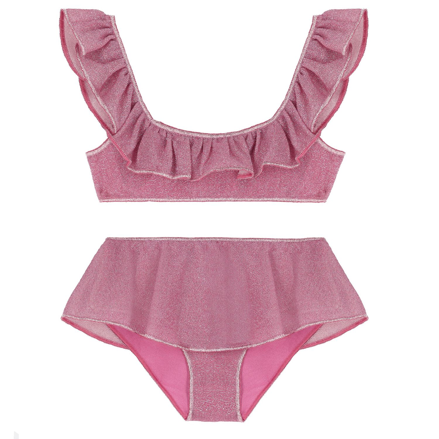 Girls Pink Lumiere Ruffle Bikini, 1, hi-res image number null