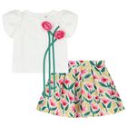 Girls White & Yellow Floral Skirt Set, 1, hi-res