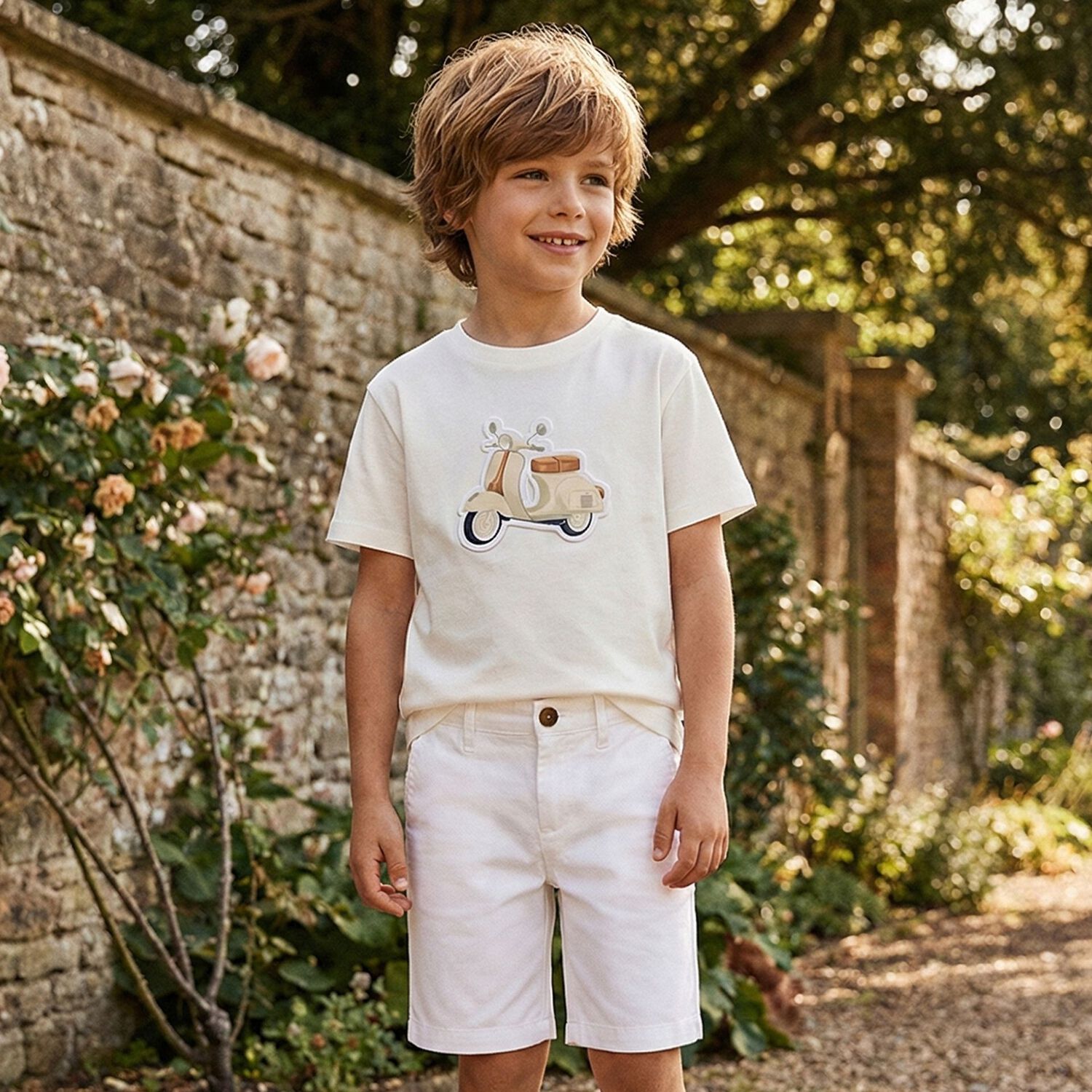 Boys Ivory Motorbike T-Shirt, 2, hi-res