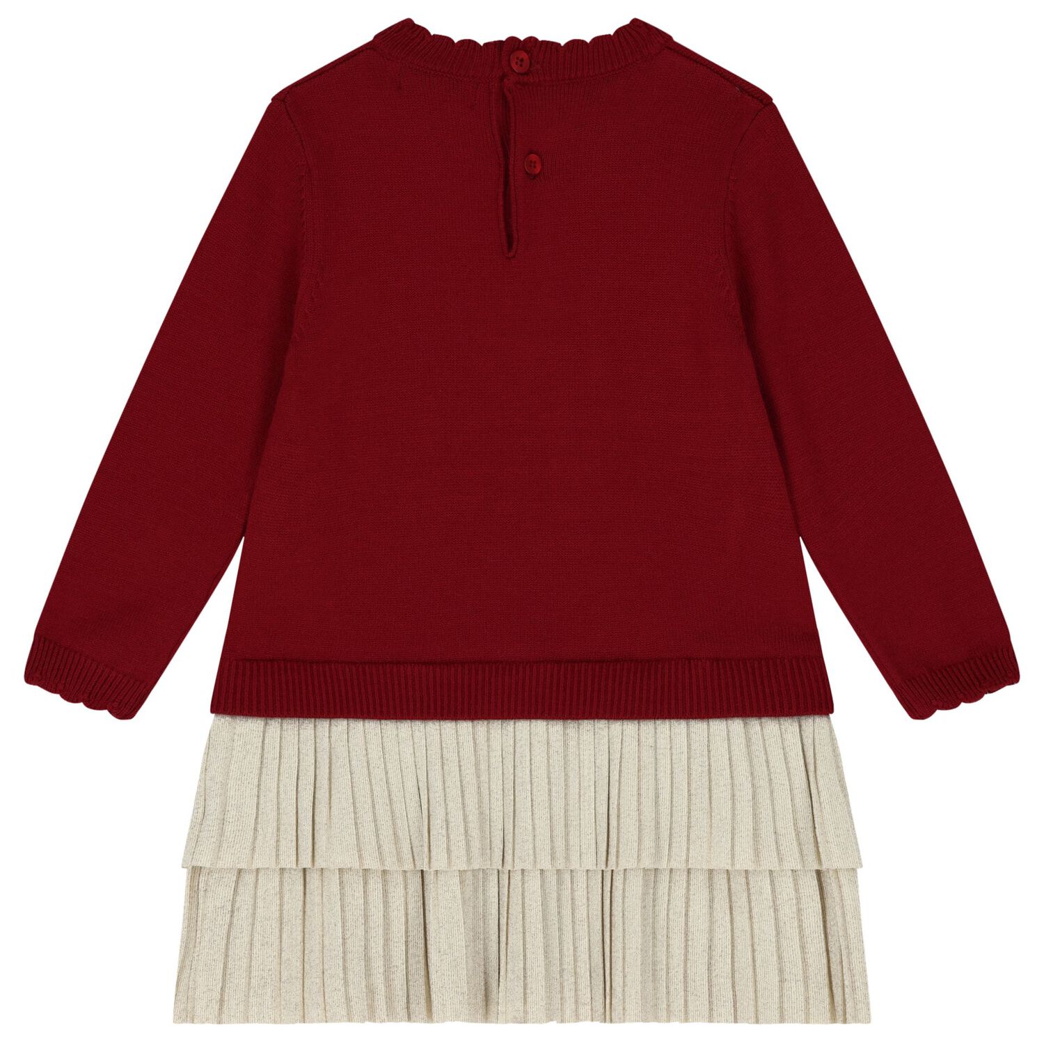 فستان بنات رنة منسوج بالشعار باللون الأحمر والبيج, 1, hi-res