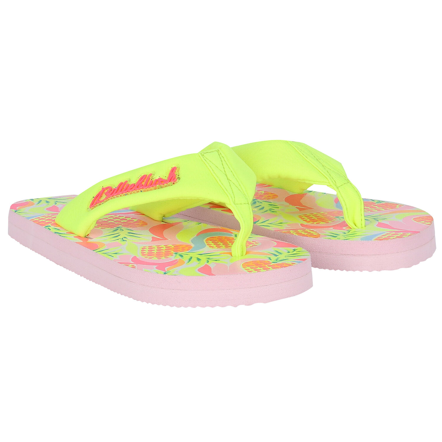 Girls Neon Yellow Flip-Flops, 1, hi-res