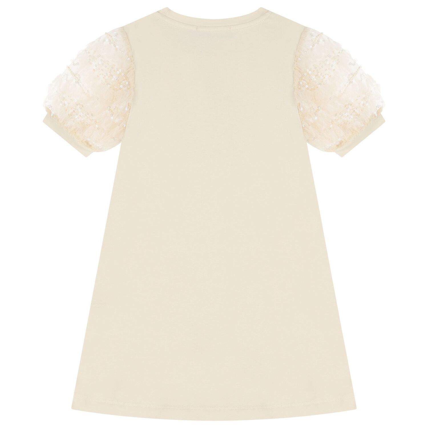 Girls Beige & Gold Logo Dress, 1, hi-res