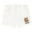 Younger Boys White Teddy Bear Logo Shorts, 1, hi-res