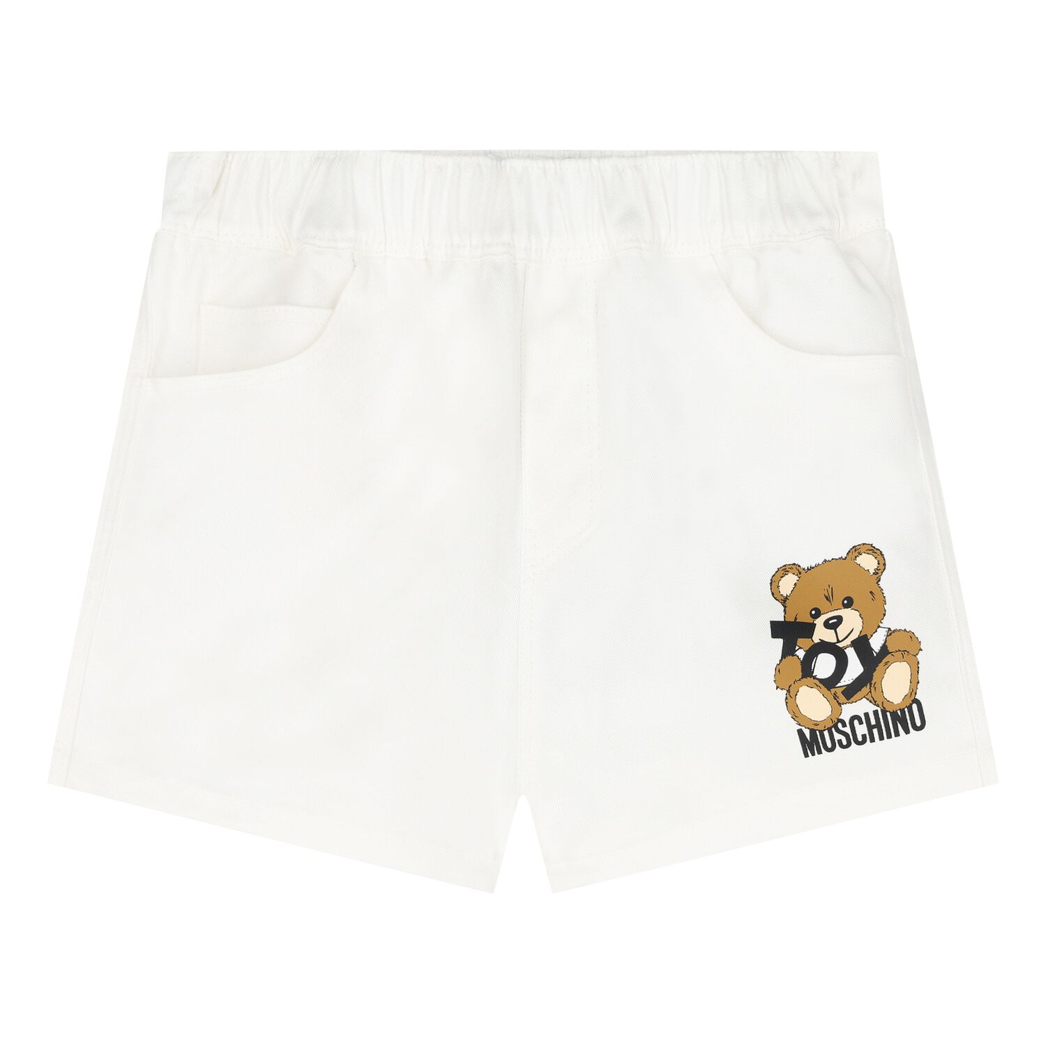 Younger Boys White Teddy Bear Logo Shorts, 1, hi-res