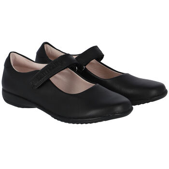 Girls Black Logo Leather Shoes