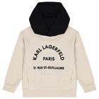 Boys Beige & Black Logo Hooded Top, 1, hi-res