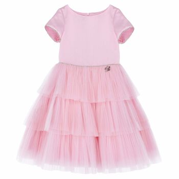 Girls Pink Satin & Tulle Dress