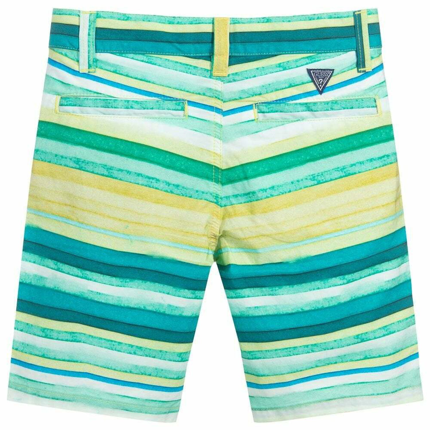 Boys Green Striped Shorts, 2, hi-res