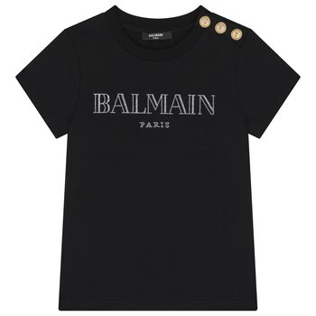 Girls Black Rhinestone Logo T-Shirt 