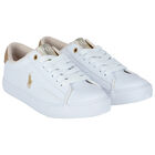 Girls White & Gold Logo Trainers, 1, hi-res