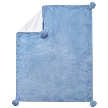 Baby Boys Blue Faux Fur & Pom-Pom Blanket