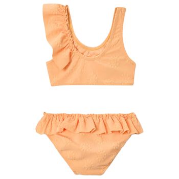 Girls Orange Ruffled Bikini