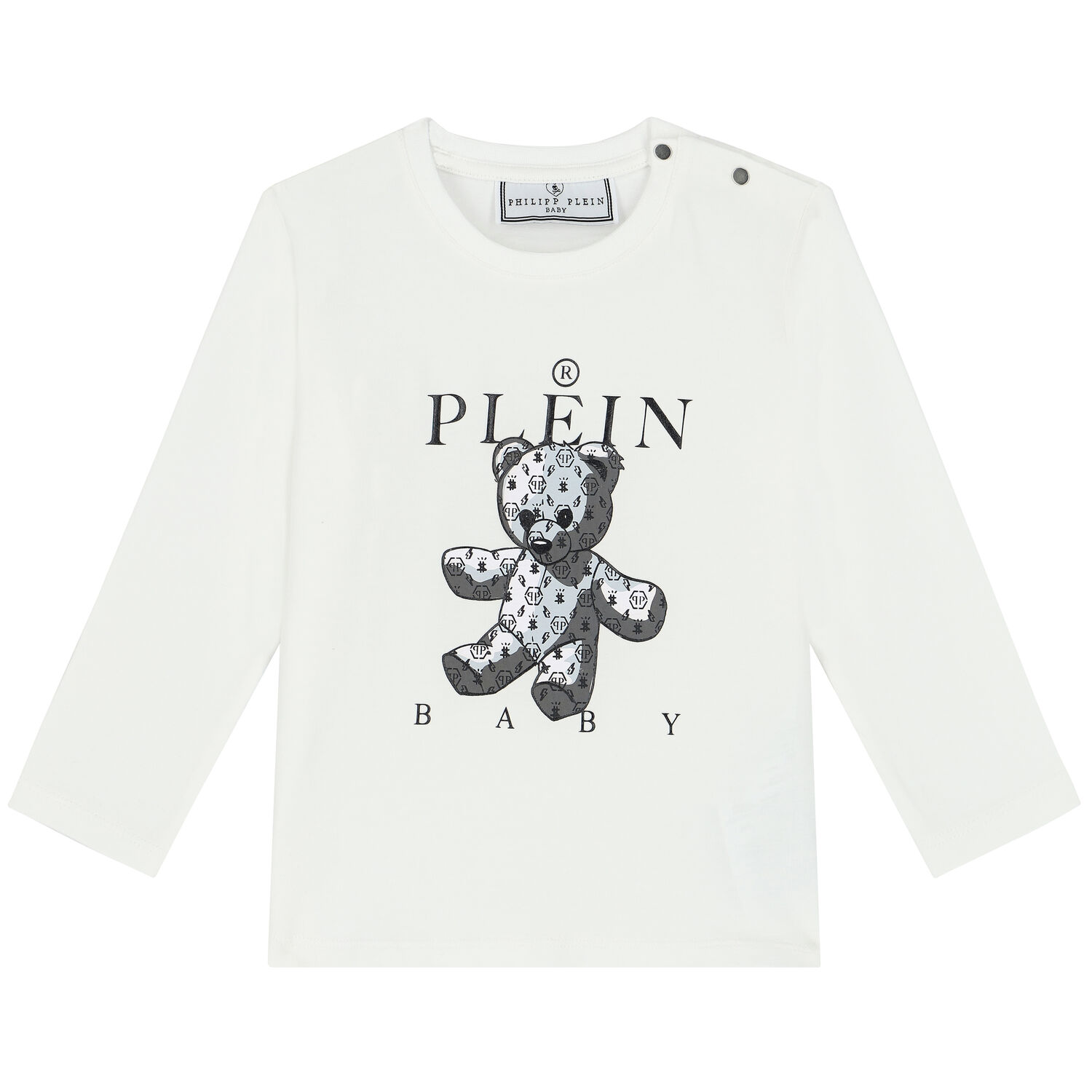 توب بأكمام بالشعار باللون الأبيض للأولاد, 1, hi-res