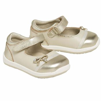 Younger Girls Beige & Gold Leather Shoes