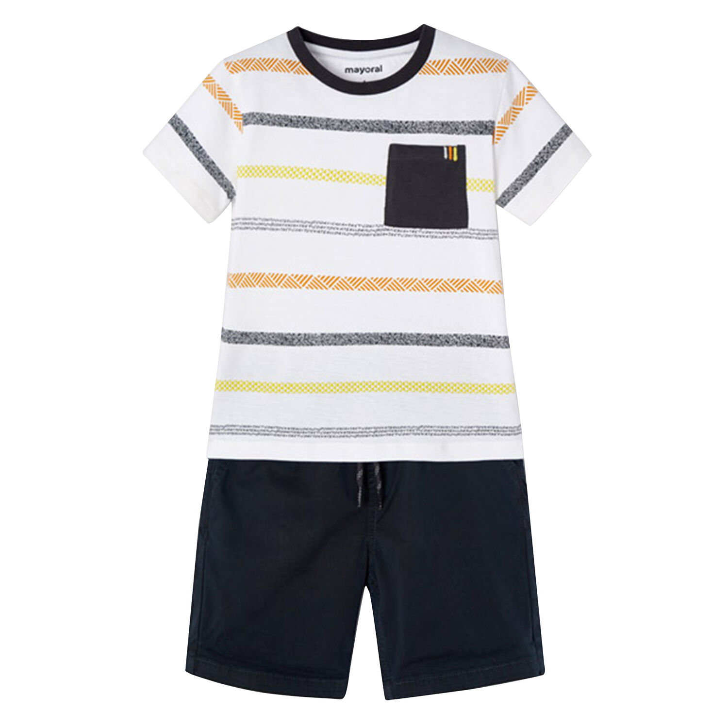 Boys White & Navy Striped Shorts Set, 2, hi-res