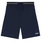 Boys Navy Blue Logo Shorts, 1, hi-res