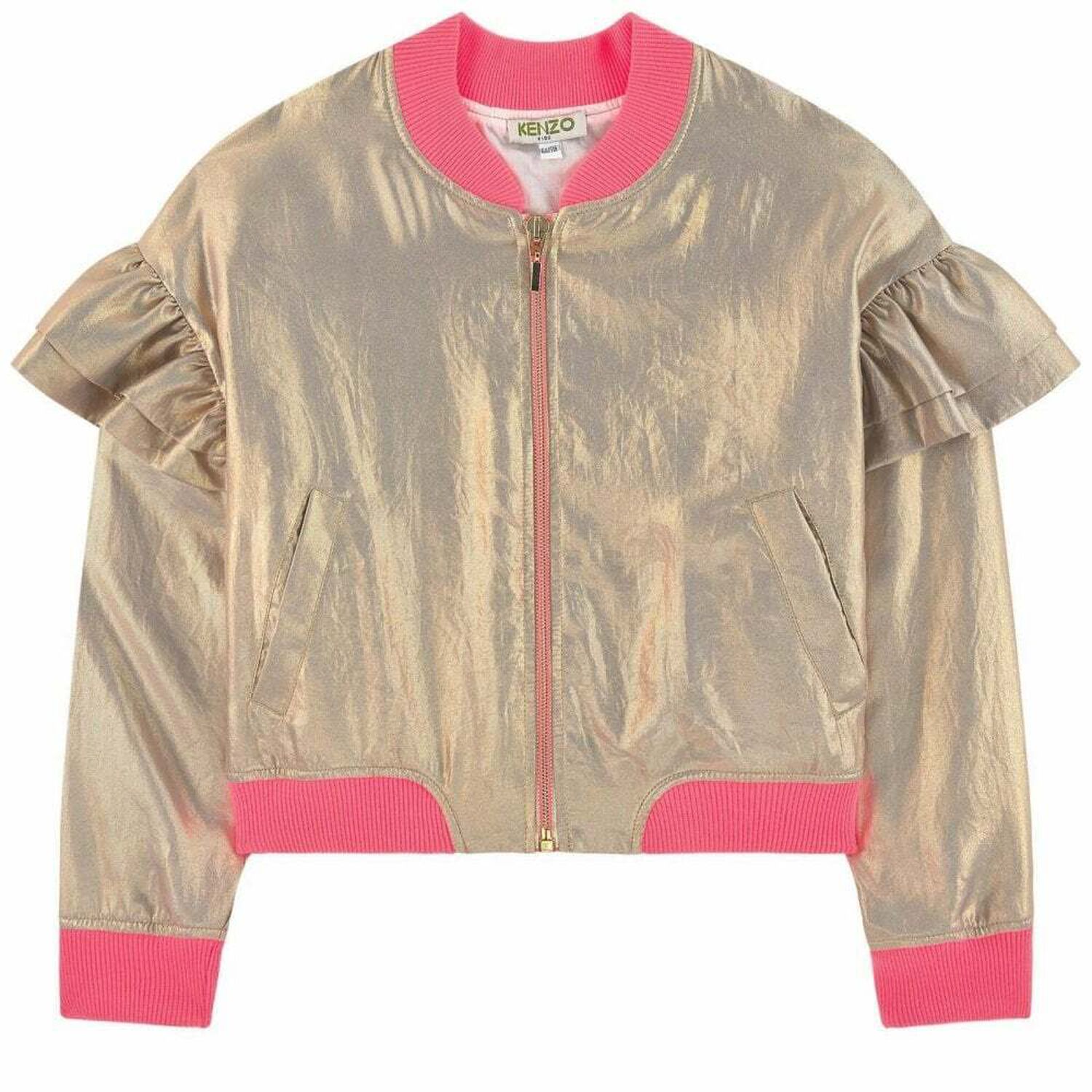 Girls Gold Metallic Logo Jacket, 1, hi-res
