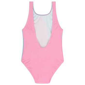 Girls Pink & Aqua Heart Logo Swimsuit