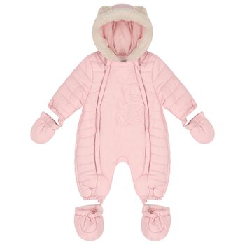 Baby Girls Pink Logo Teddy Bear Snowsuit