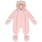Baby Girls Pink Logo Teddy Bear Snowsuit, 2, hi-res