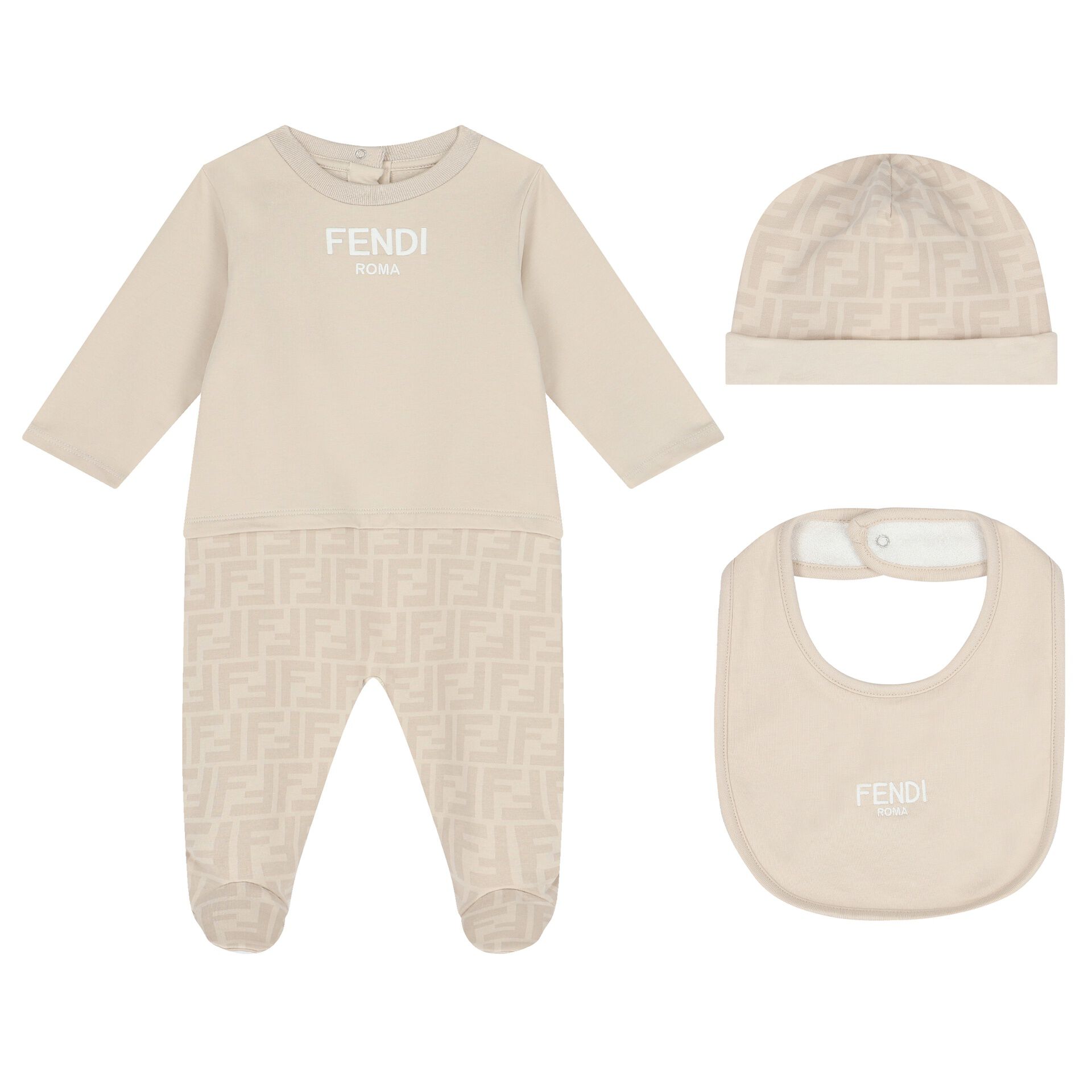 Fendi Beige Logo Baby Gift Set Junior Couture QA