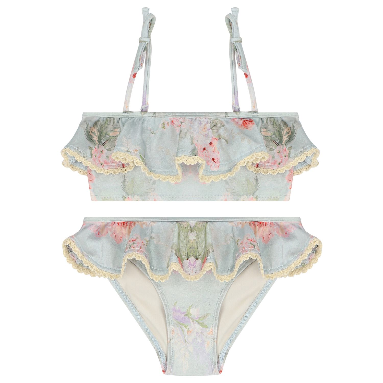 مايوه بنات بيكيني بطبعة الزهور باللون الأزرق, 1, hi-res
