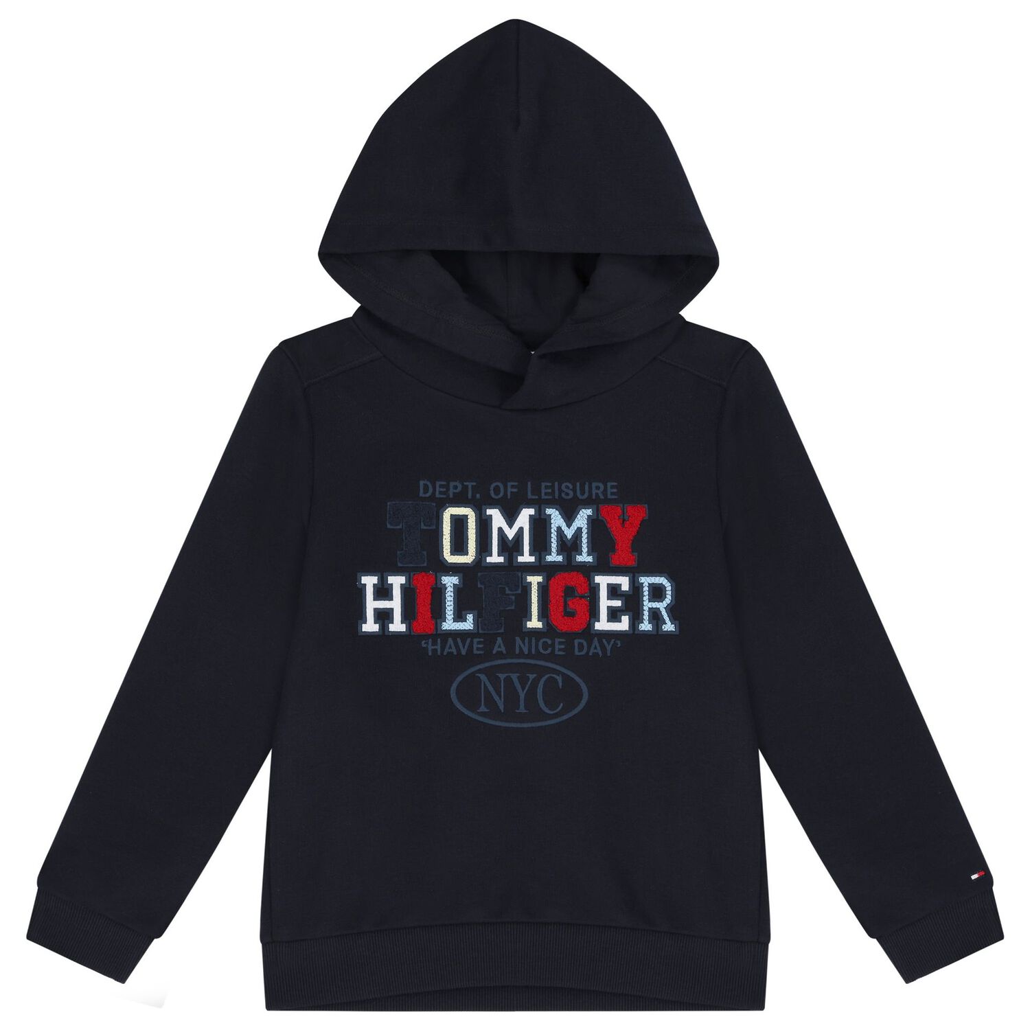 Boys Navy Blue Logo Hooded Top, 1, hi-res