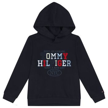 Boys Navy Blue Logo Hooded Top