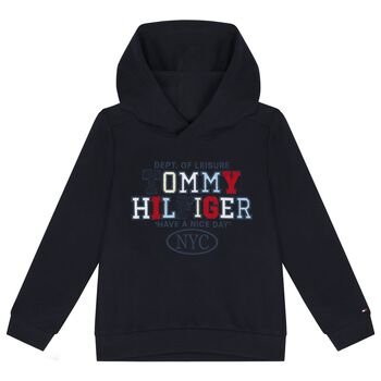 Boys Navy Blue Logo Hooded Top